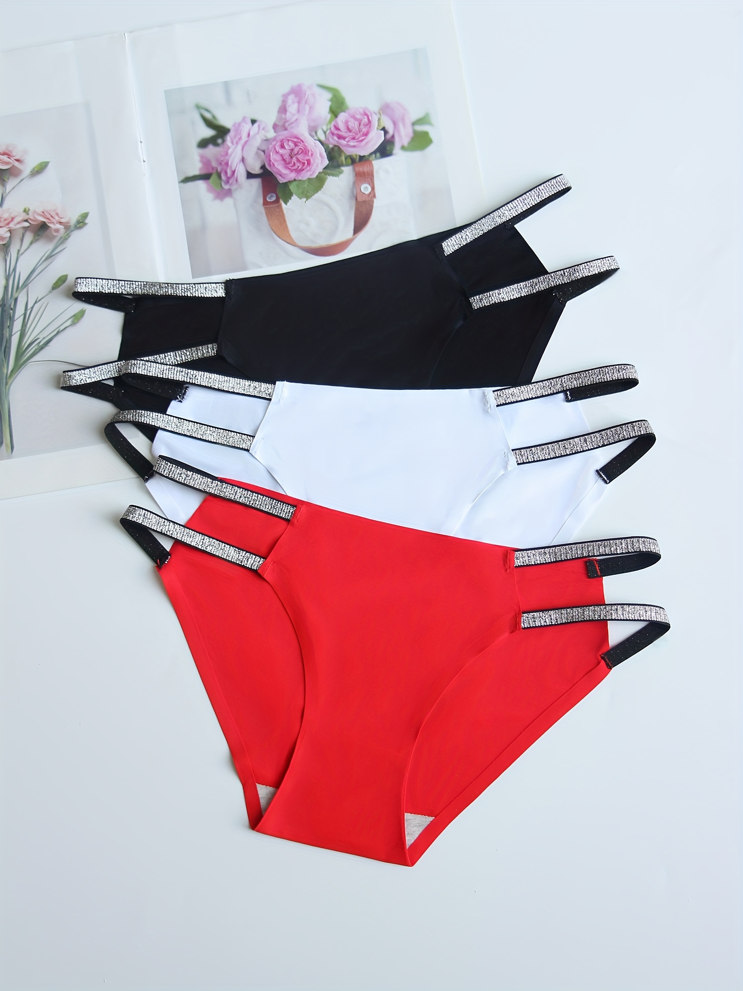 3pcs Double Straps Seamless Briefs, Soft & Breathable Hollow Intimates  Panties, Women's Lingerie & Underwear