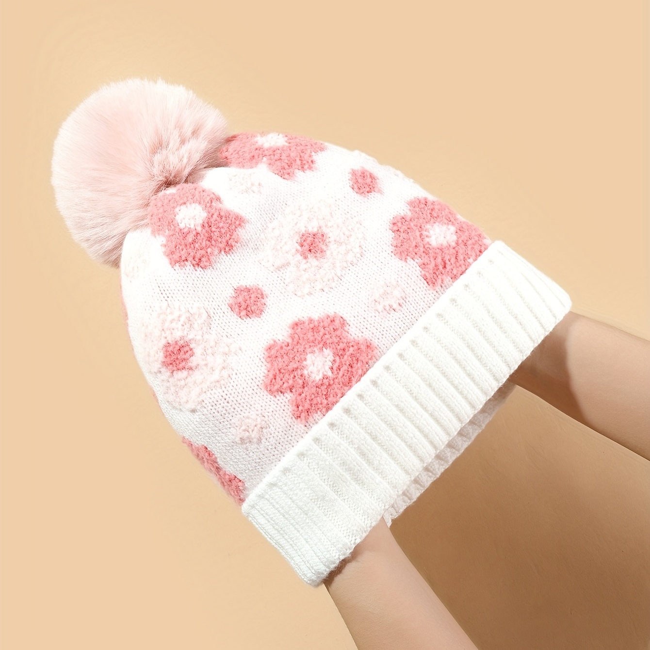 Gorro Punto Rosa Pompones Niños Ideal Otoño/invierno - Temu Chile