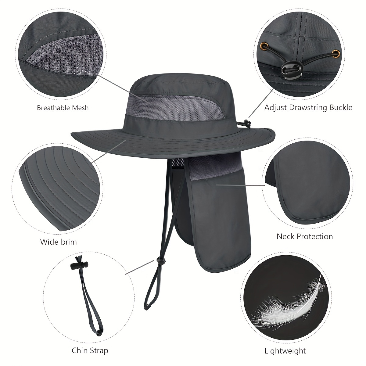 Mens Upf 50+ Sun Protection Safari Wide Brim Fishing Hiking Hat With Neck Flap For Garden Work