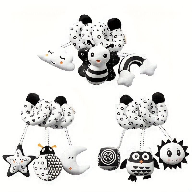 TUMAMA High Contrast Shapes Sets Baby Toys, Black and White Stroller Toy  for Car Seat Baby Plush Rattles Rings Hanging Toy for 0 3 6 9 to 12 Months