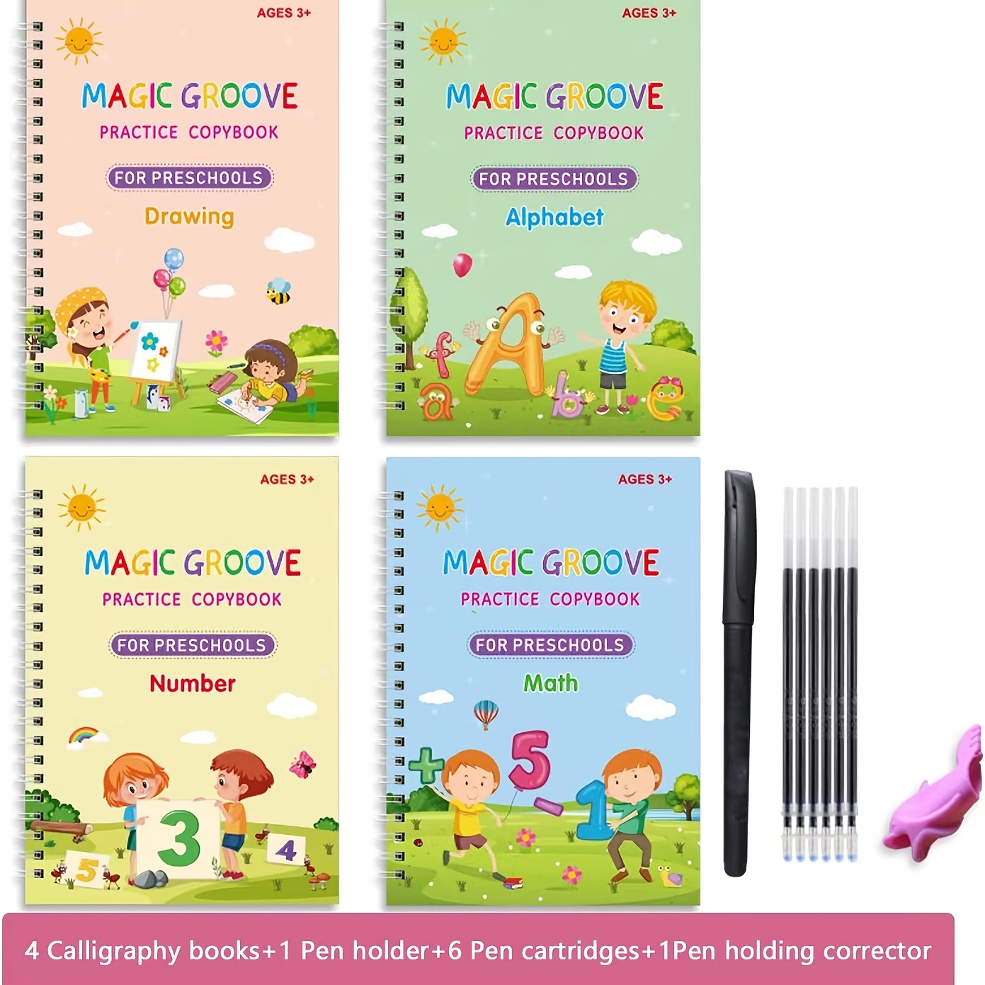 4pcs Grooved Handwriting Book Practice, Magic Copybook For
