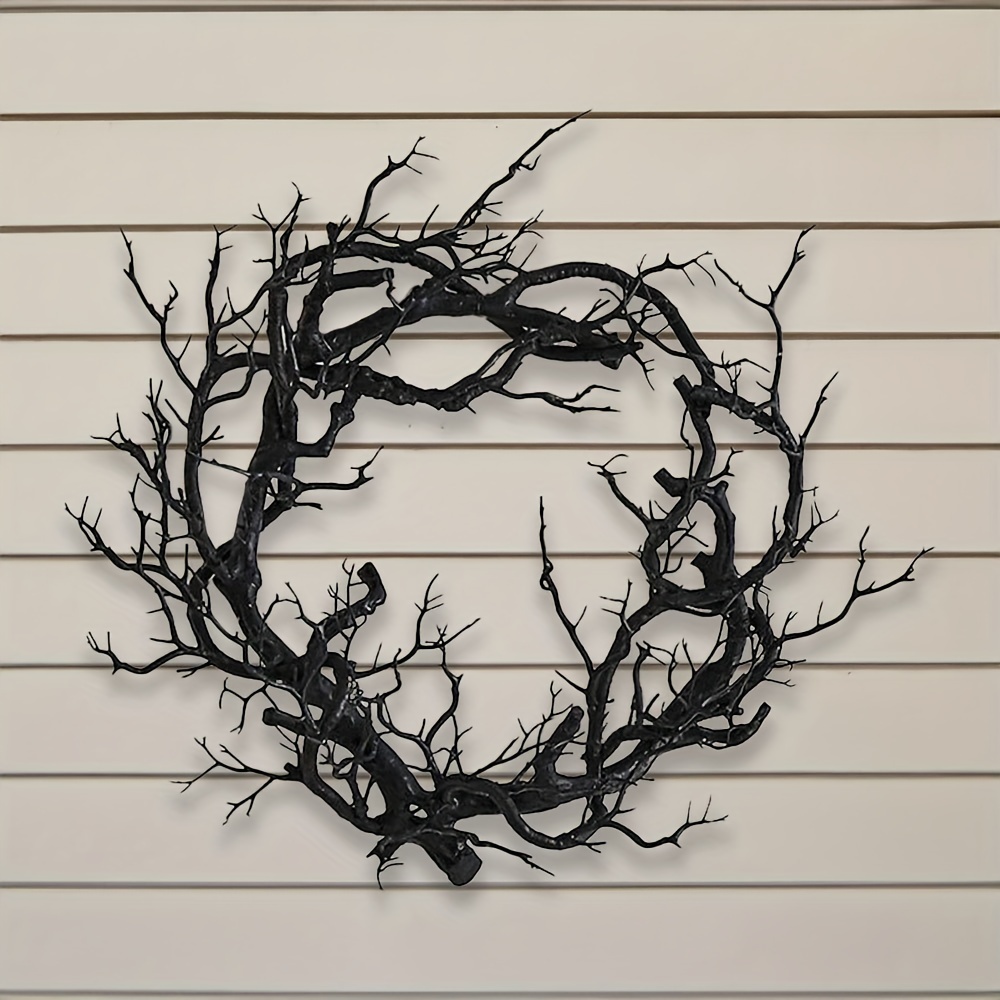 

1pc Halloween Wreath Decoration For Front Door, Black Branch Wreath Halloween Decor, Home Indoor Outdoor Party Wall Decor, Vintage Outside Hanging Window Garland Yard Scary Decor