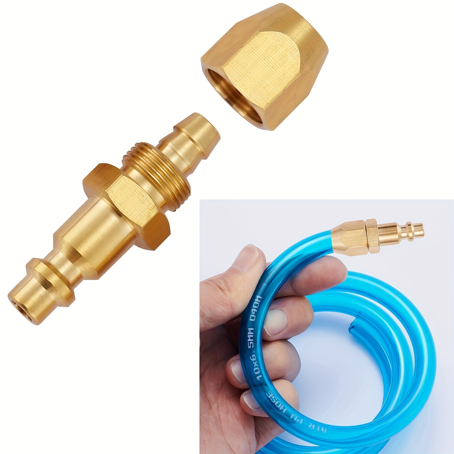 1pc Premium Solid Brass Pneumatics Reusable Hose-End Repair Fitting, 1/4  Barb For 1/4-Inch ID Polyurethane Air Hose With 1/4 NPT Rigid Replacement