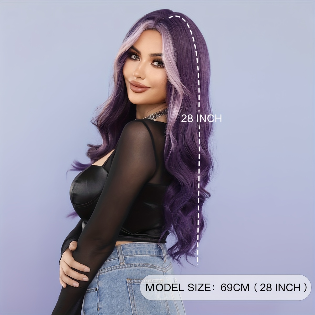 Long Wavy Purple Wig Women Daily Party High Density Temu