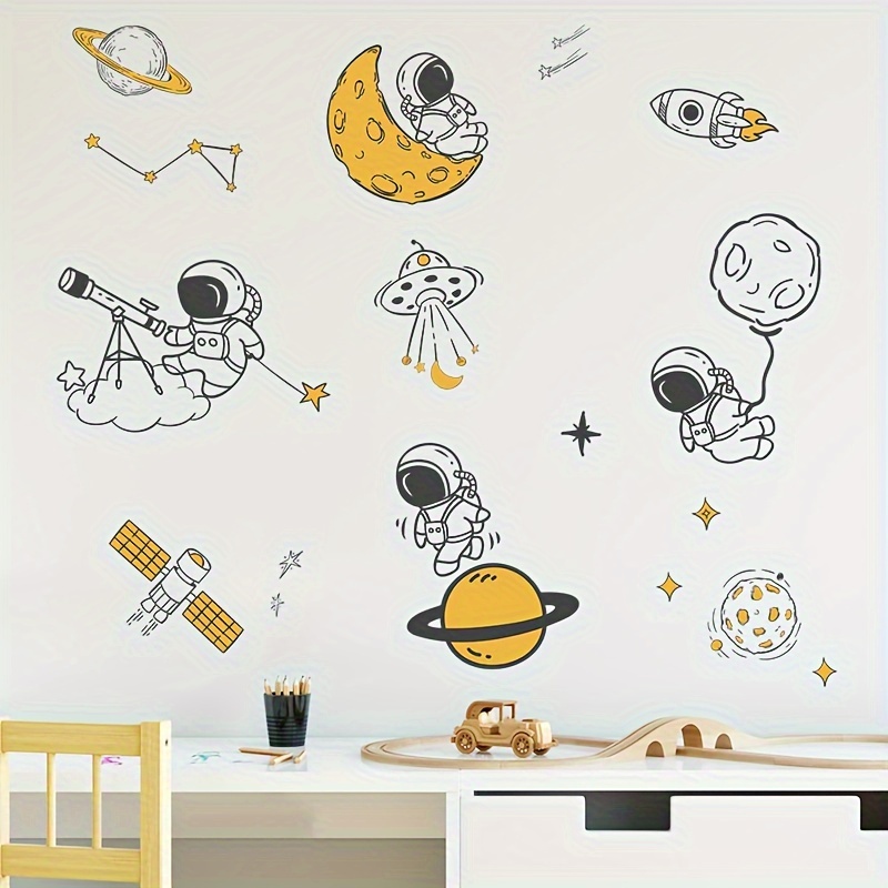 Astronaute Stickers Muraux Planète Espace Étoile DIY Vinyle Amovible Grands  Stickers Muraux Art Décorations Décor pour