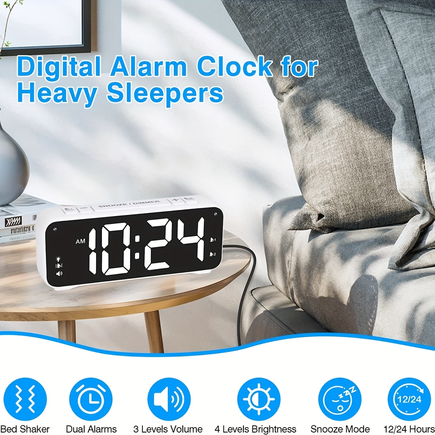 Despertador ruidoso para durmientes pesados Reloj despertador vibrador con  agitador de cama para sordos y con problemas de audición