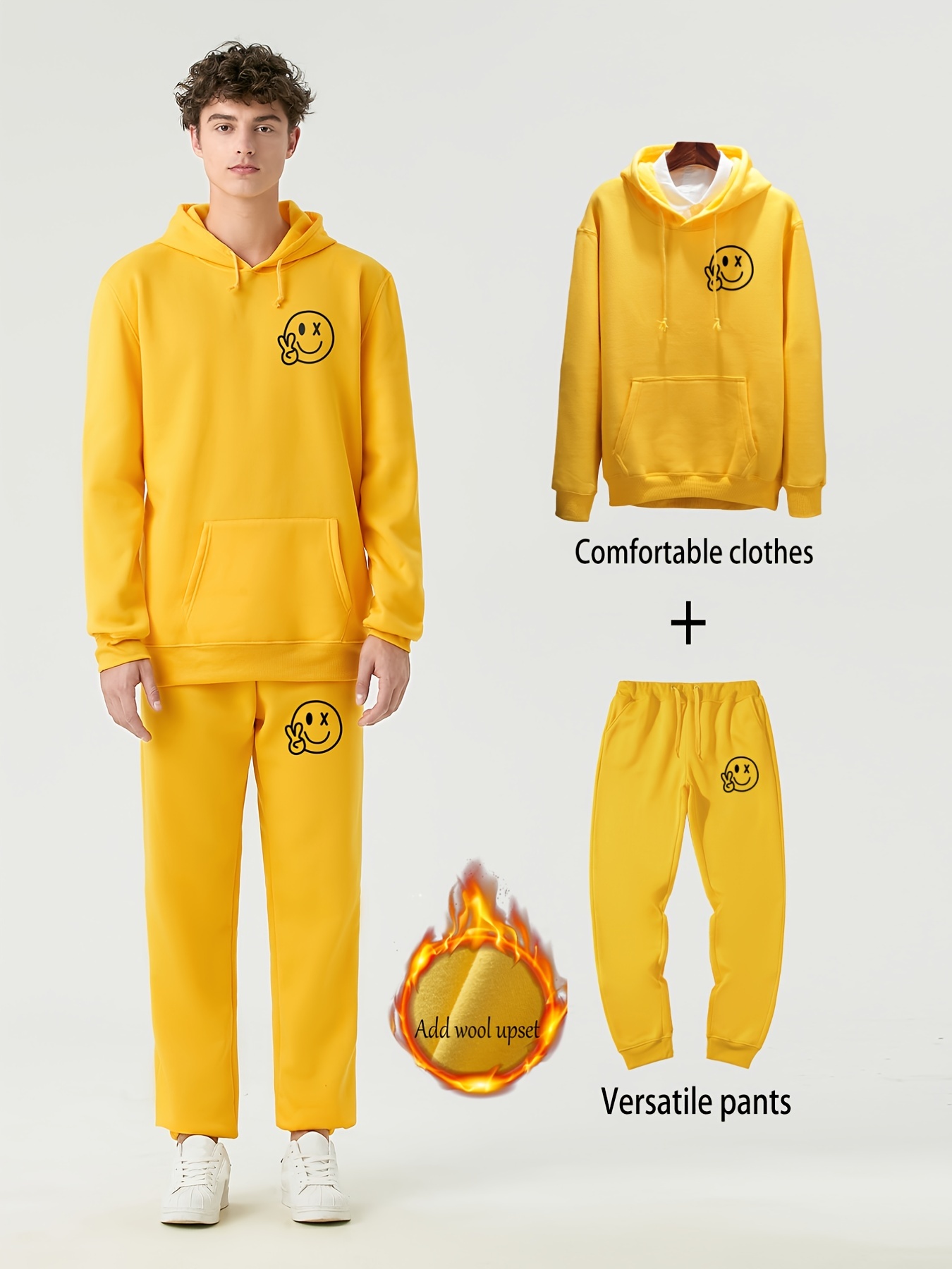 Men's Casual Warm Sweatsuits, Graphic Print Hoodie With Kangaroo Pocket &  Drawstring Sweatpants - Temu