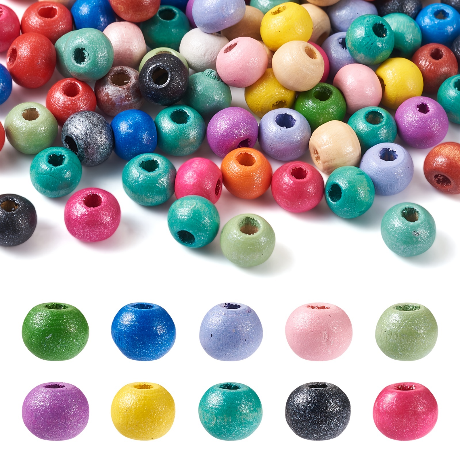 Round Ball Wooden Beads Spacer Loose Beads Multicolor Diy - Temu