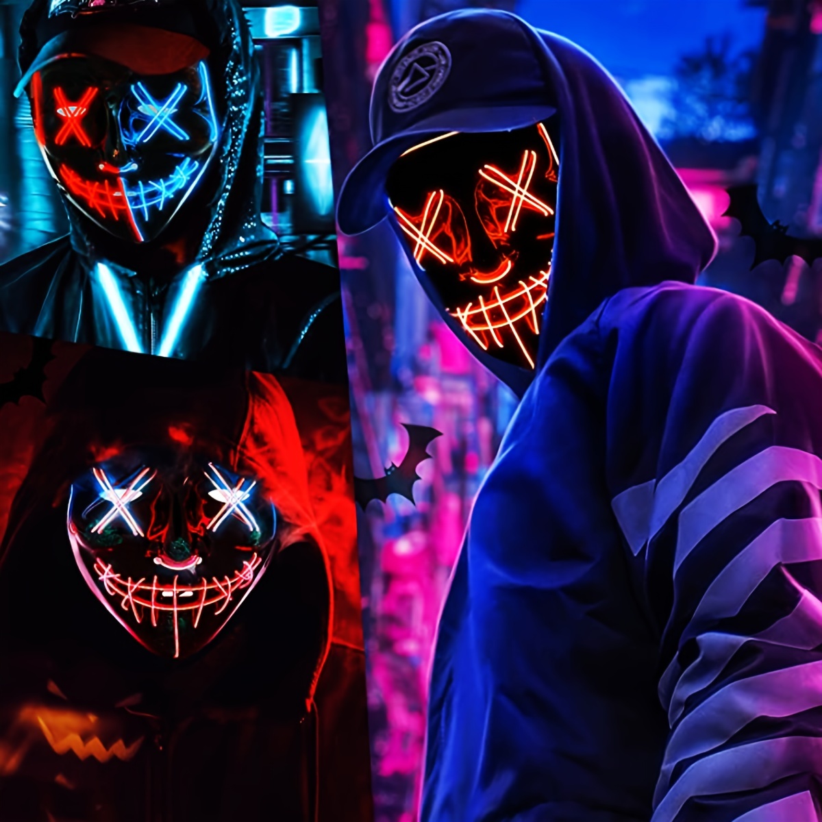 Masque d’Halloween led, masque lumineux effrayant pour hommes femmes  enfants adulte avec 3 modes d’éclairage masque néon brillant