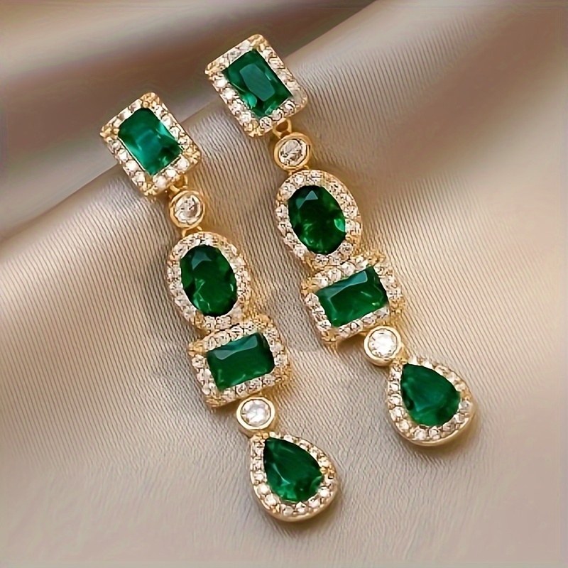 

Geometric Shape Shiny Rhinestone Decor Long Dangle Earrings Luxury Style Alloy Jewelry Banquet Party Ear Ornaments