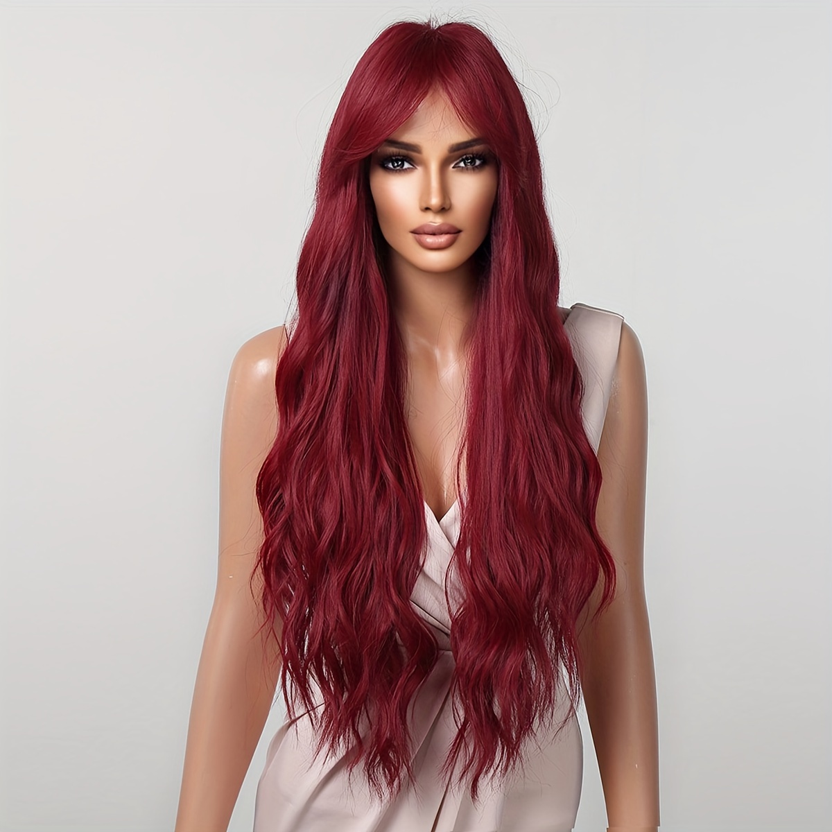 Long Loose Wave Wine Red Wigs Women Synthetic Hair Wigs Temu