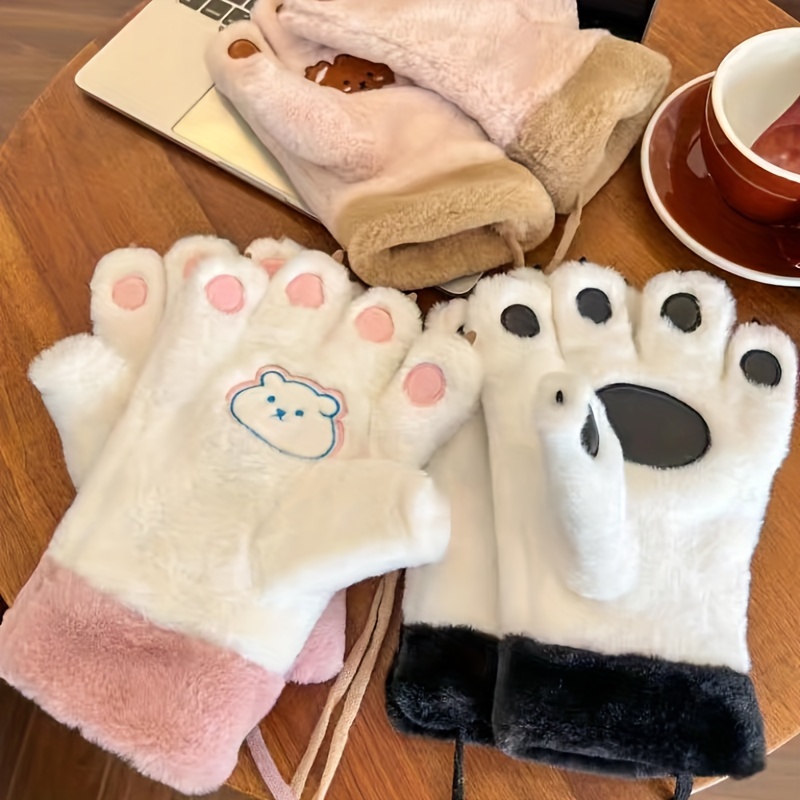 Guantes blancos con garra de oso para mujer, manoplas gruesas de felpa para  invierno, mantienen el calor, a prueba de viento y frío, cuello colgante  para mujer comprar a buen precio —