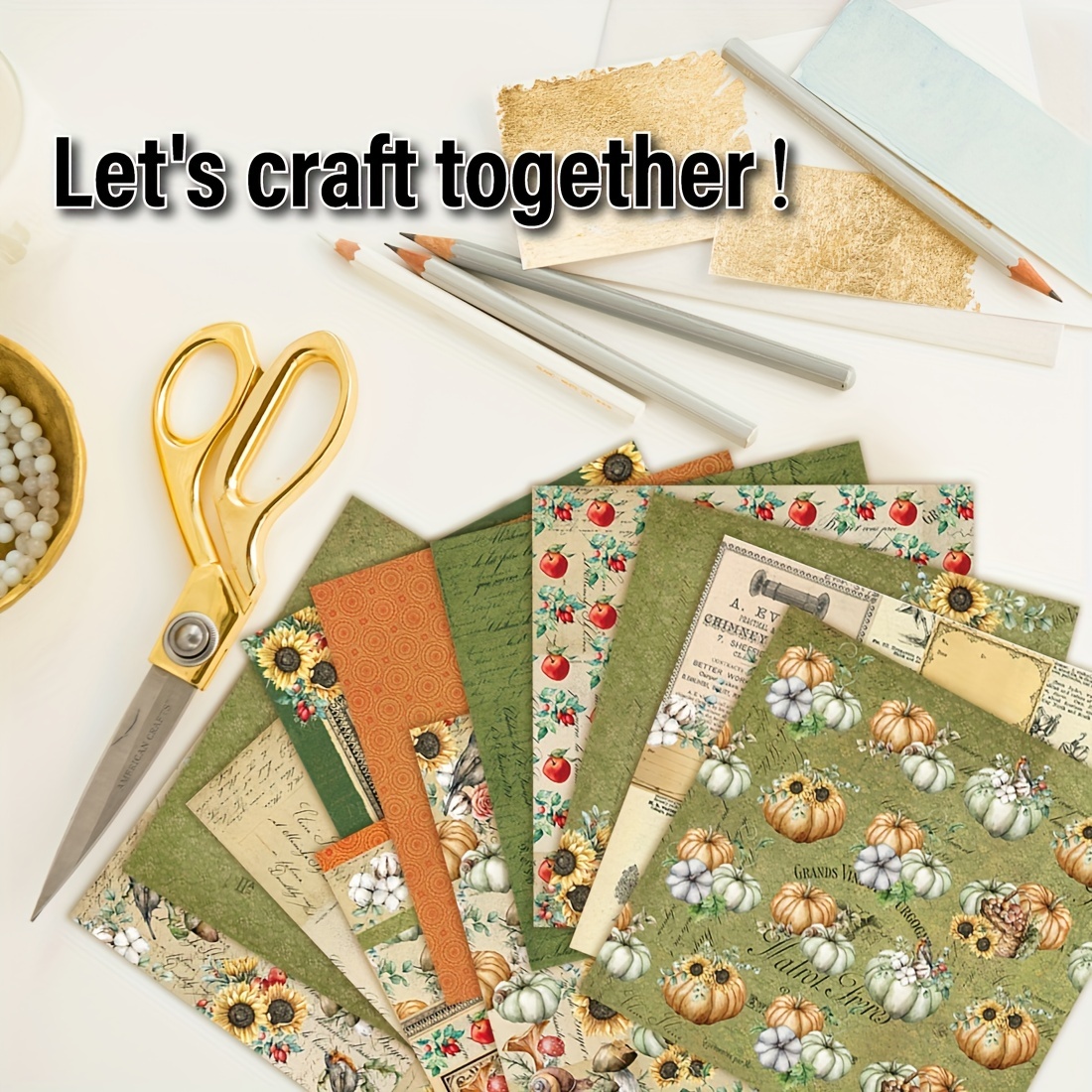 Scrapbook Paper, Aesthetic Pumpkin Sunflower Pattern Paper, Single