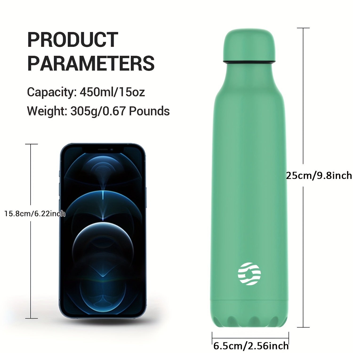 Just Do Thermal Bottles for Hot and Cold,15oz Water Bottle with Cup, Stainless Steel Vacuum Insulated Water Bottle Eco Friendly (White)