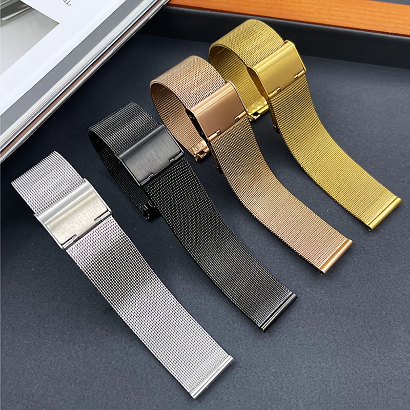 Black/Silver/Rose Golden 18mm/20mm/22mm Watch Band Mesh Stainless Steel  Strap Fold Over Clasp Watches Replacement Bracelet Bands