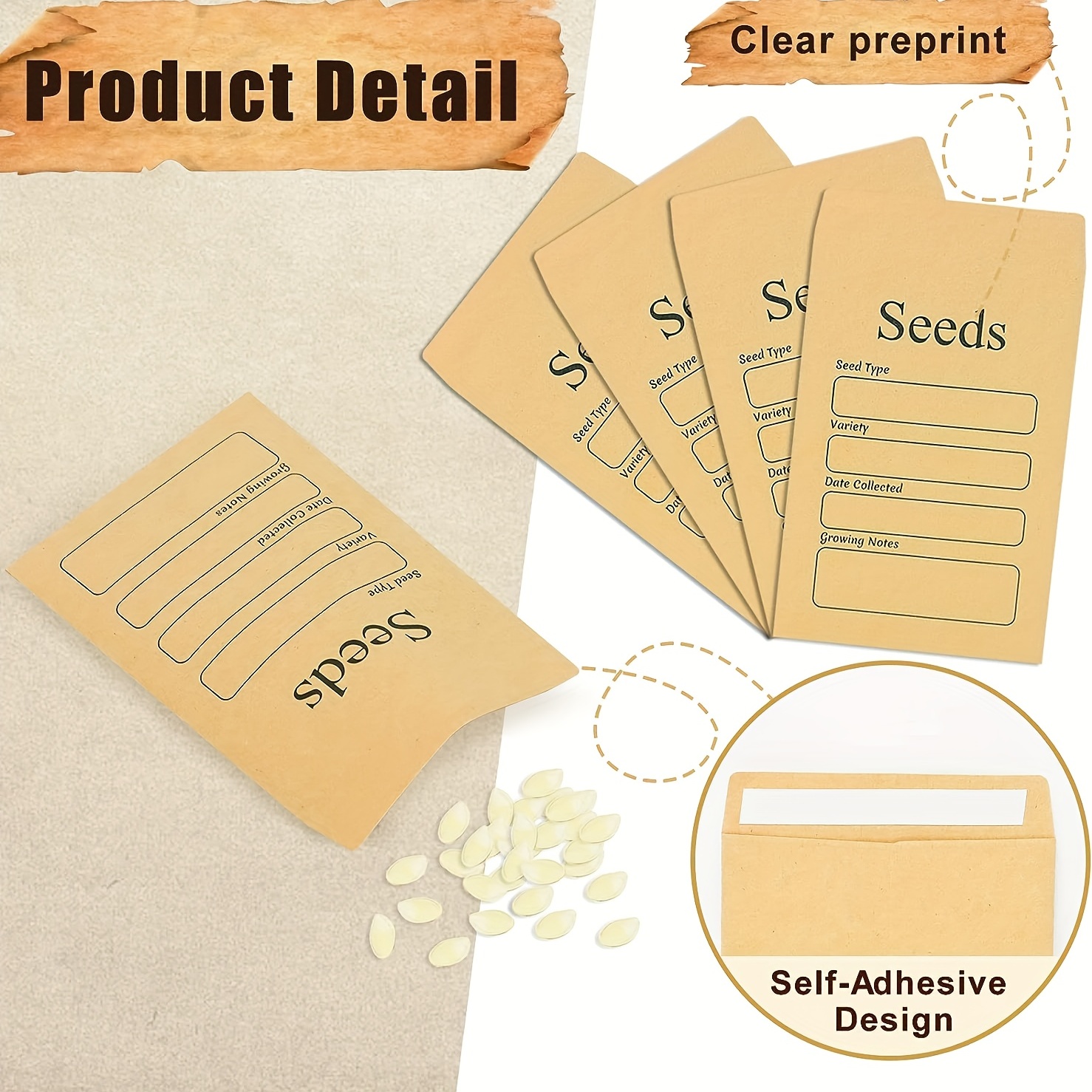 10pcs Seed Envelopes Resealable Self Sealing Seed Envelope Seed Packets,  Seed Saving Envelopes with Preprinted Seed Collecting Template for  Collection of Seeds