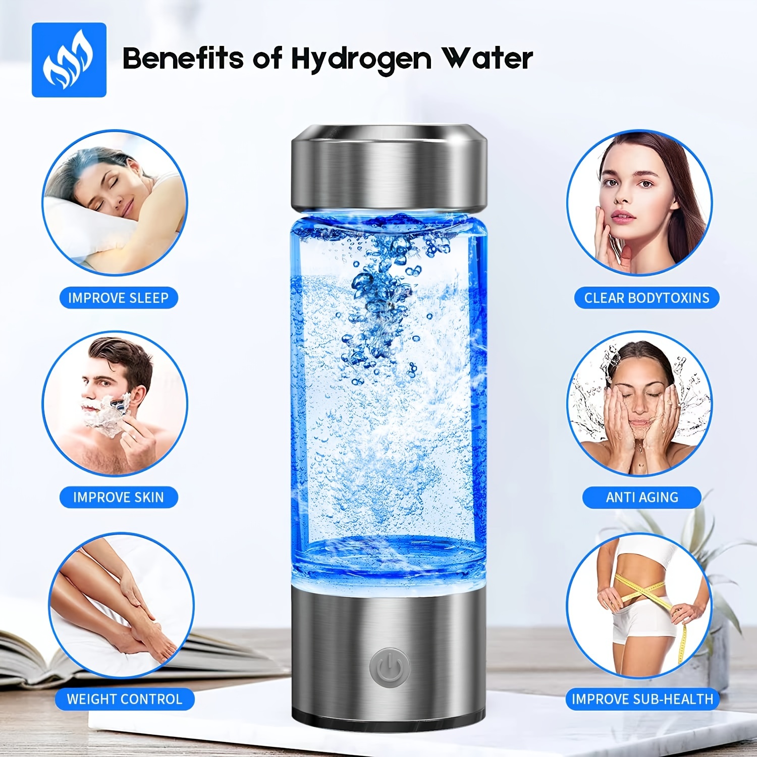 Hydrogen Water Bottle Portable Rechargeable Hydrogen Water Generator Bottle  with New SPE and PEM Technology,Rechargeable Glass Hydrogen Water Machine