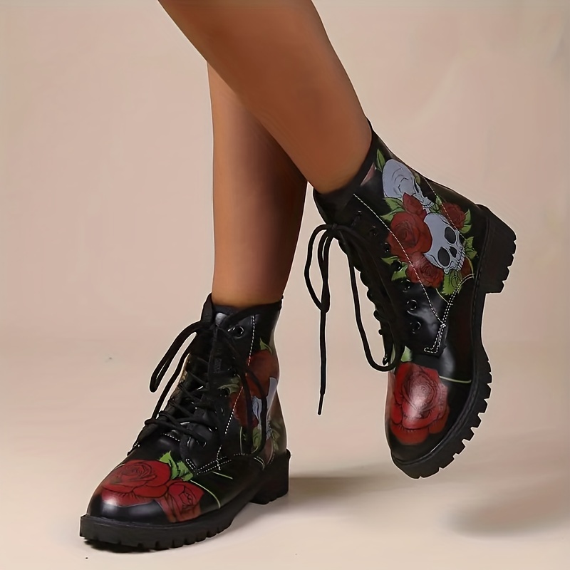 Rose embroidered 2024 combat boots