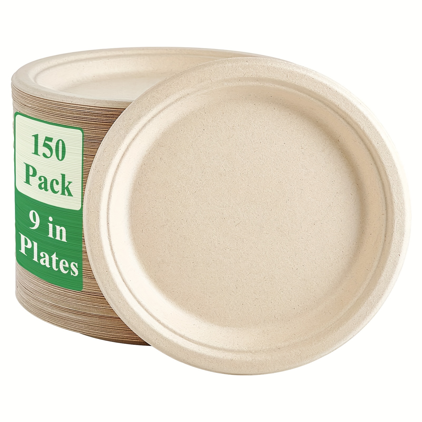 100% Compostable 9 Inch Heavy-Duty Paper Plates 125 Pack Eco
