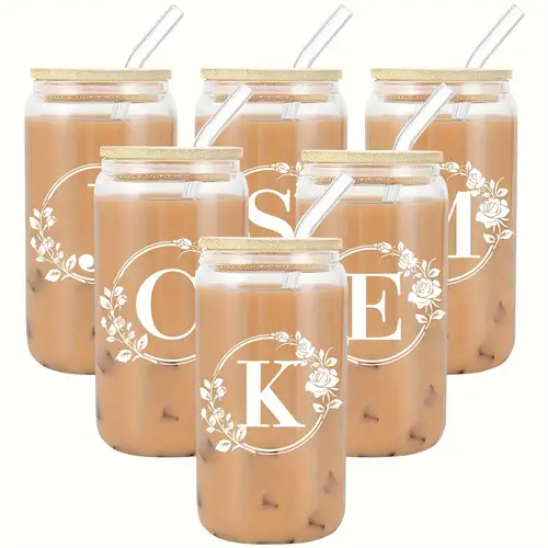 Coolife Initial Glass Cup, Monogrammed Gifts for Women, 16 oz Glass Cups  w/Lids Straws, Iced Coffee …See more Coolife Initial Glass Cup, Monogrammed