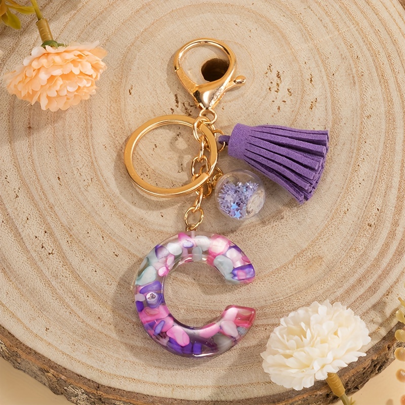 Women's Creative Letter Resin Keychain with Crystal Letter Charms in 2023