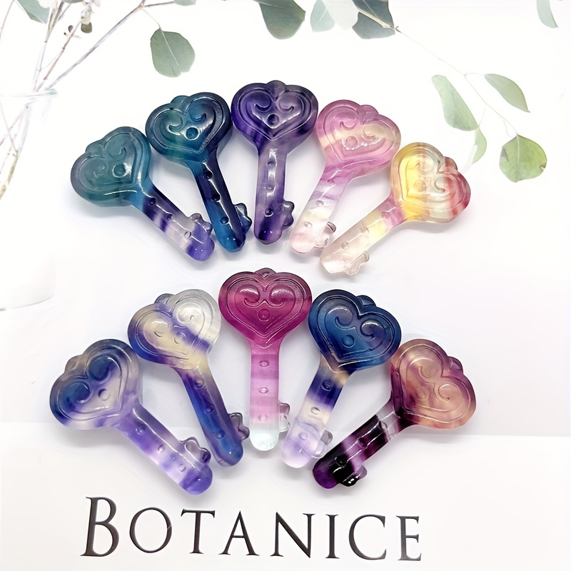 Rainbow Fluorite Crafts Key Carving for Home Decoration