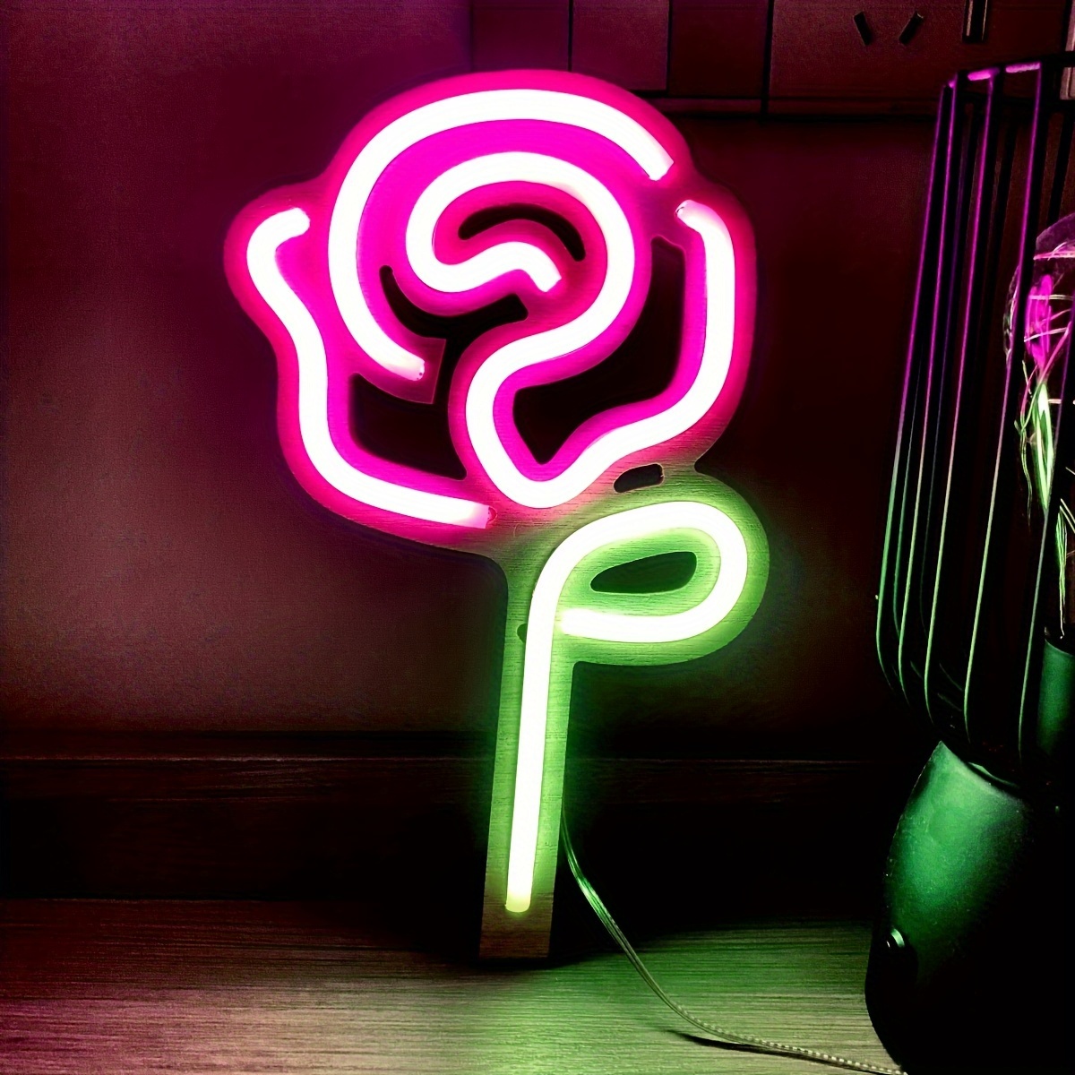1 Kpl Ruusunpuinen Neonvalokyltti Rose LED-valo 3-AA-paristolla