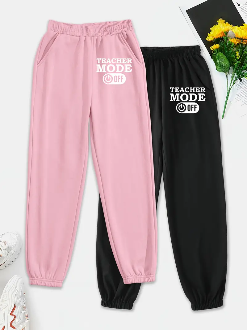 teacher Mode ' Print Sweatpants Girls Casual Pull Comfy - Temu