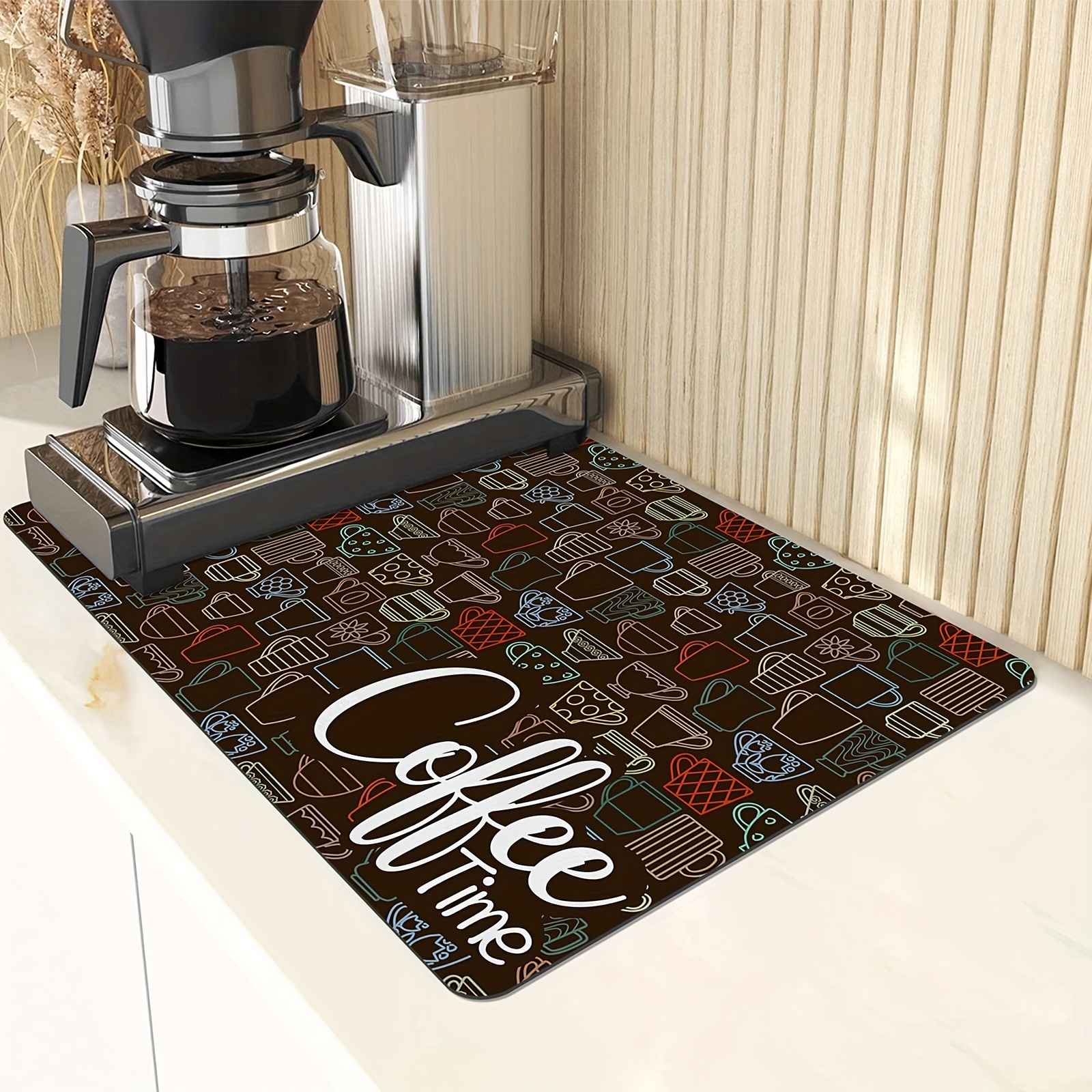 Quick Dry Coffee Mat, Coffee Bar Accessories, Non-slip Floral Boho