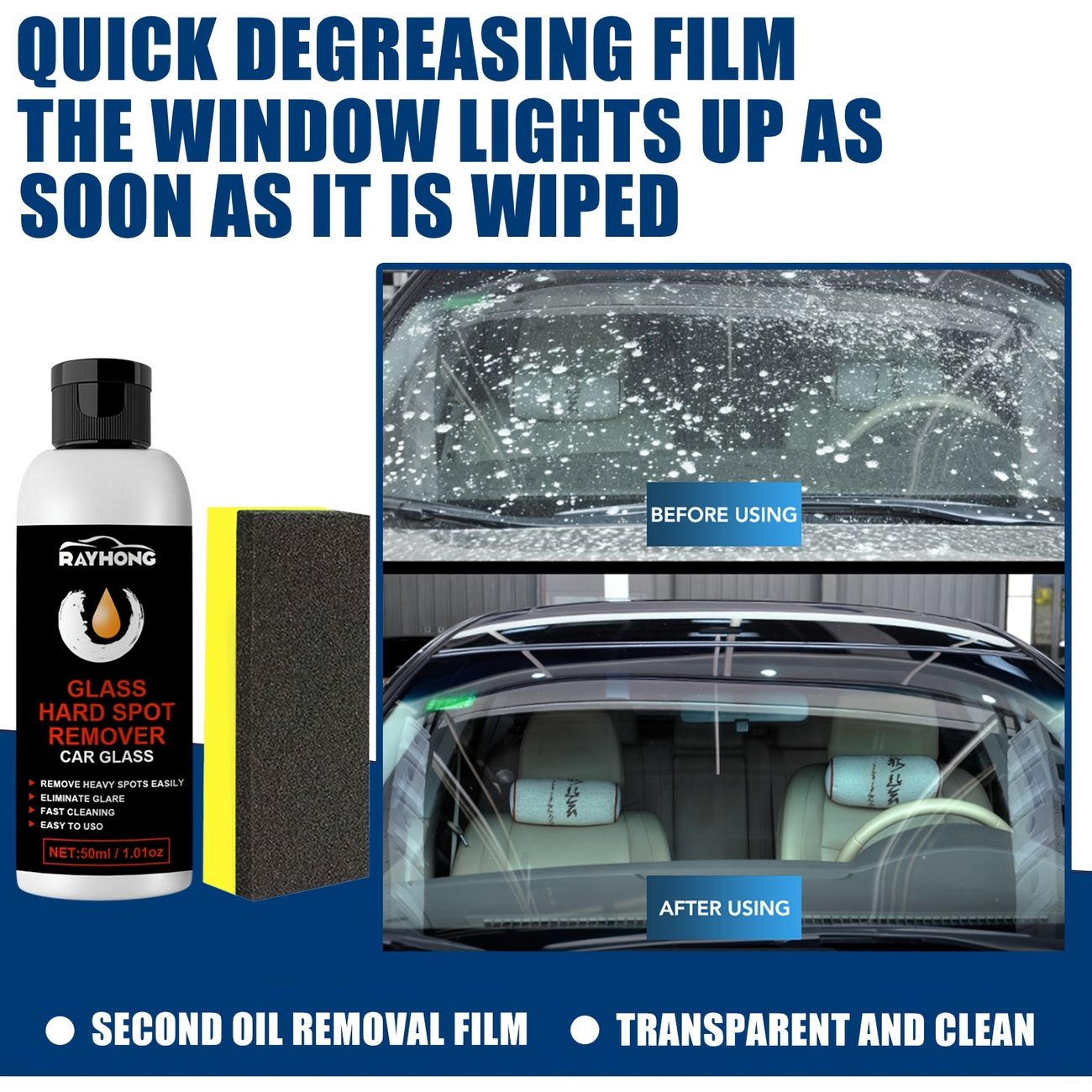 Car Windshield Oil Film Cleaner 50ml Glass Oil Film Removing Paste Home  Automotive Glass Water Spot Dirt Remover Kit With Sponge - Automotive - Temu