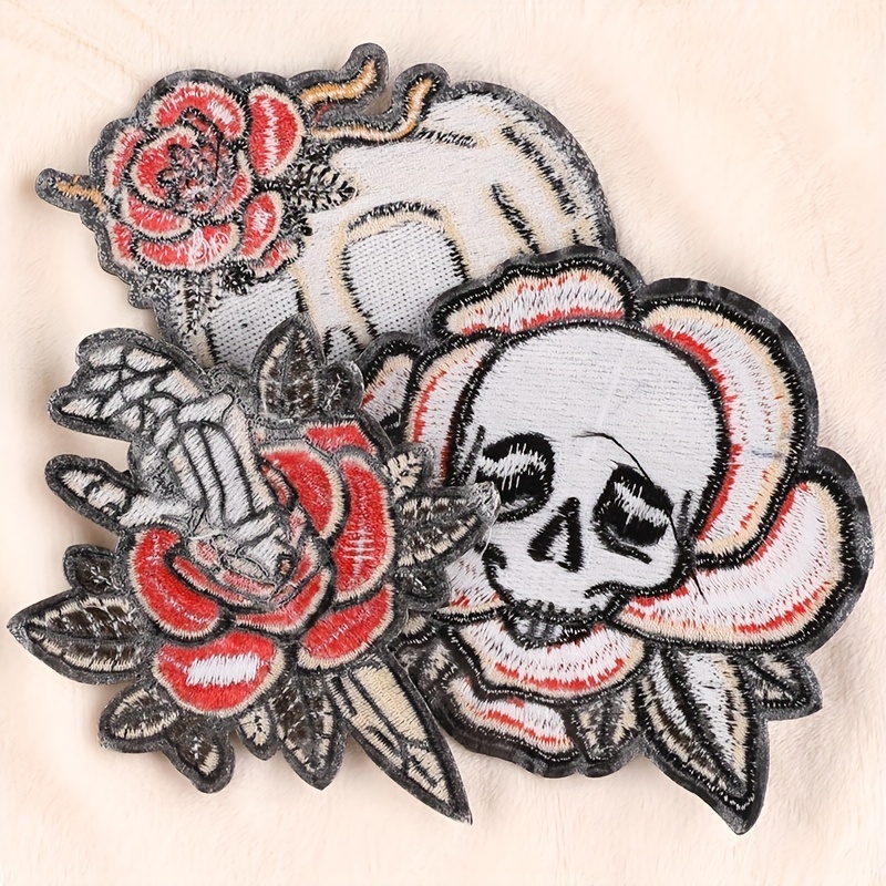 5 Colors Skull Flower Patches Embroidery Applique Iron On - Temu