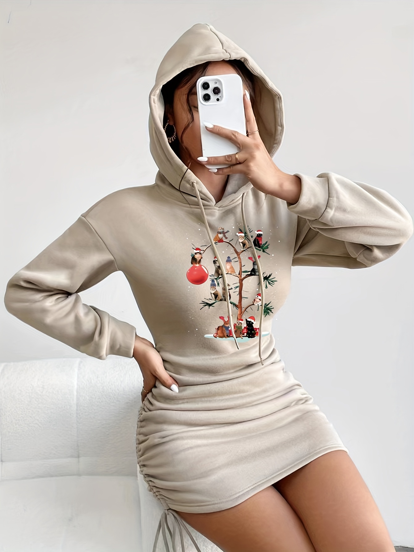 Ruched hoodie dress sale