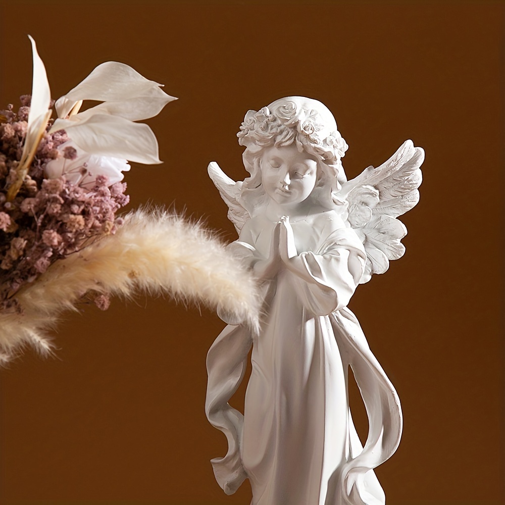 Ailes Ange Statue Résine Figurine Mignon Ange Figurines Fleurs Fée