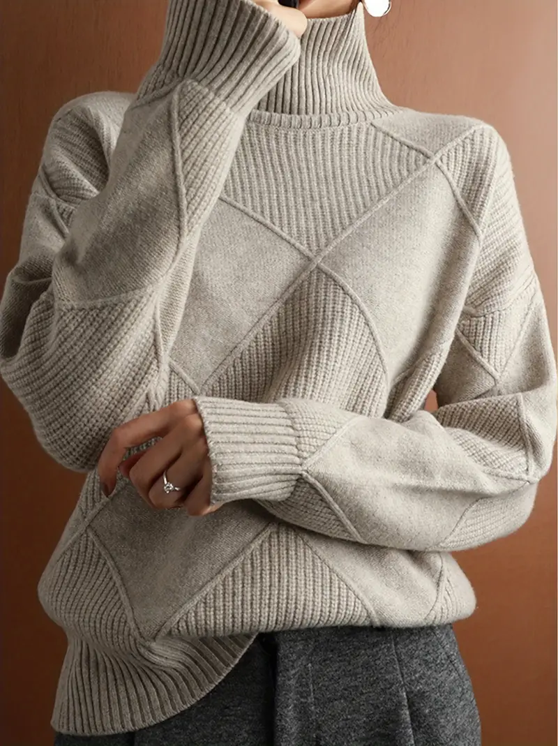 ソリッドタートルネックプルオーバーセーター、カジュアル長袖ルーズ厚手のセーター、婦人服 0