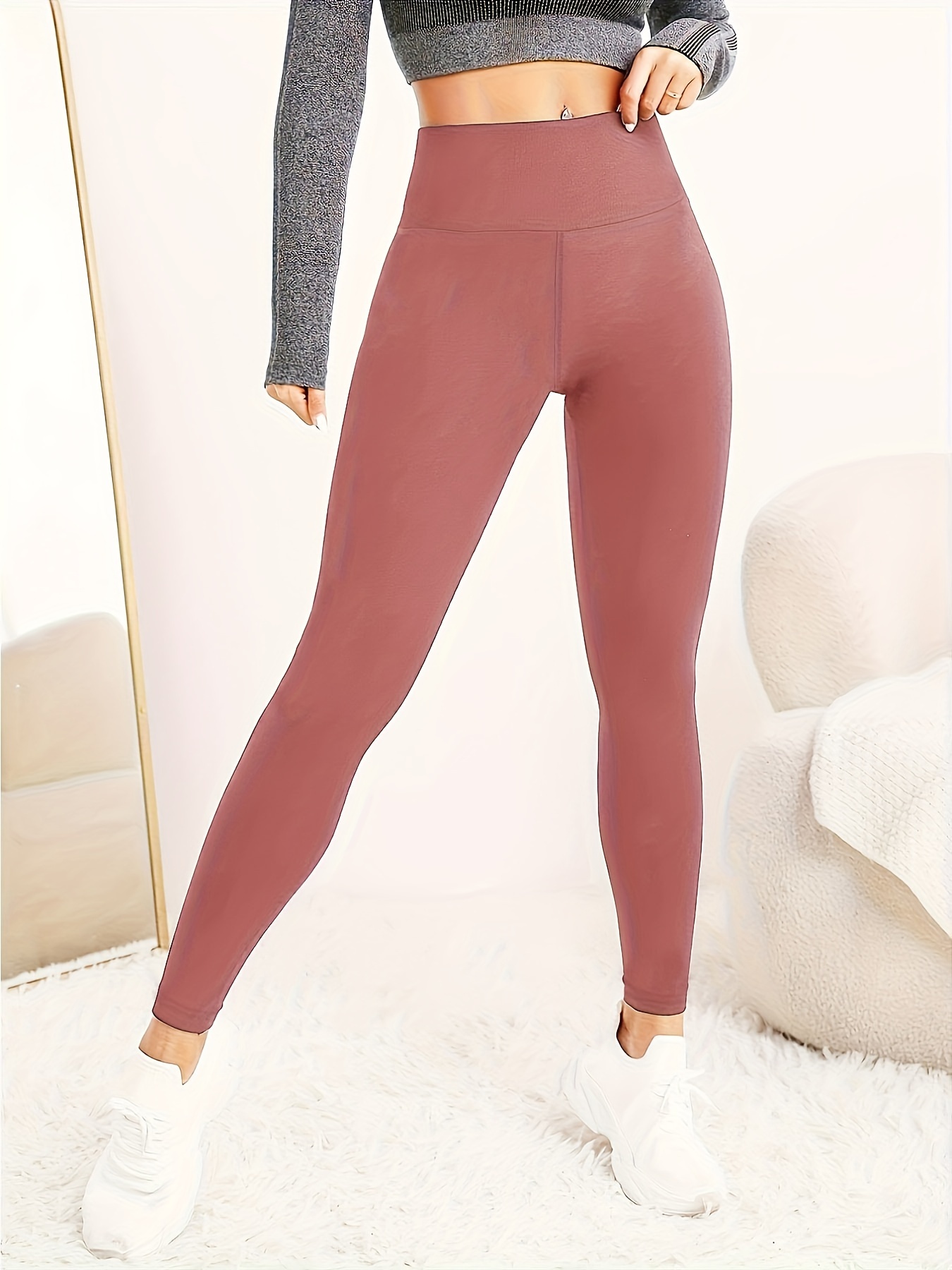 Solid Color 3 Inch High Waisted Track Active Skinny Leggings - Its