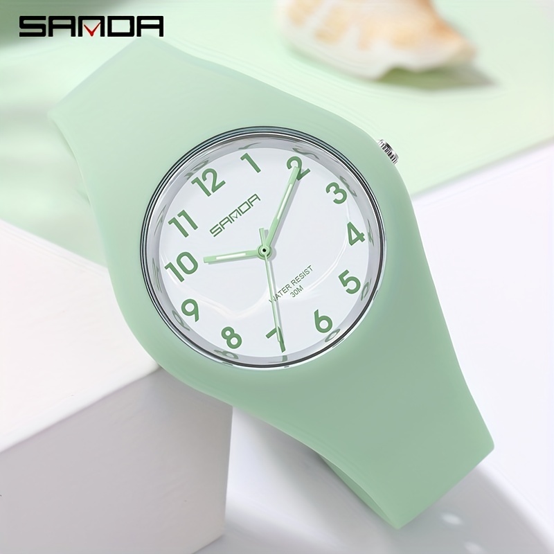 SANDA 男の子と女の子のクォーツ時計、シリコン防水超薄型腕時計 