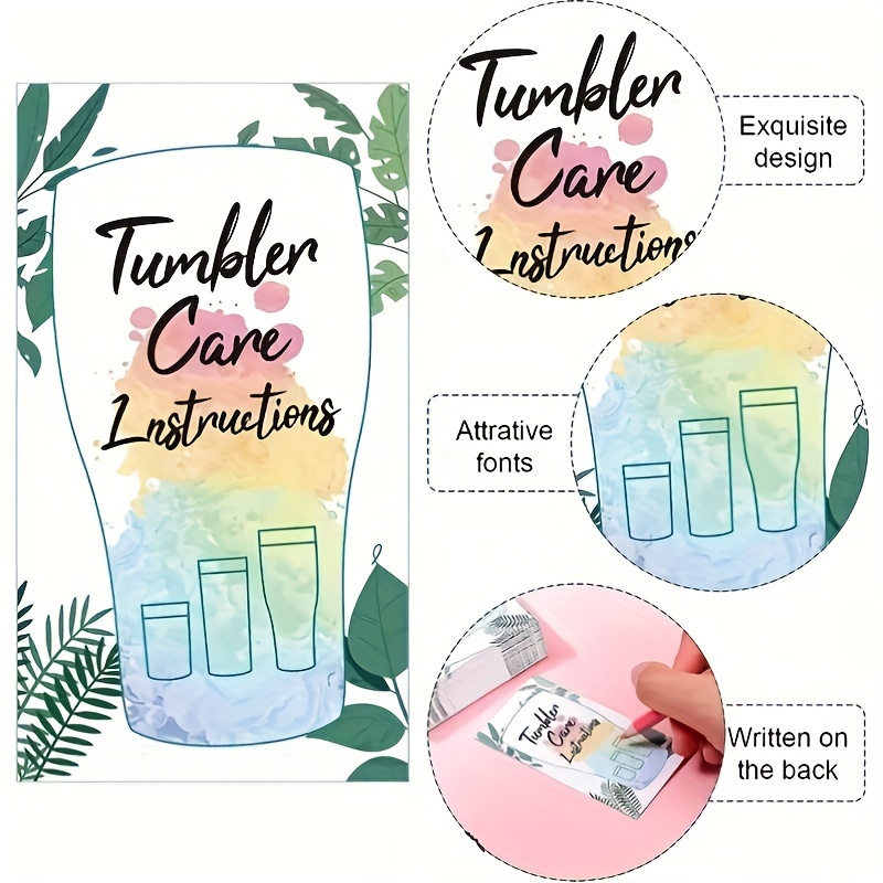 50 Pcs Glass Tumbler Cup Cards. Cup Care Instructions Cards.