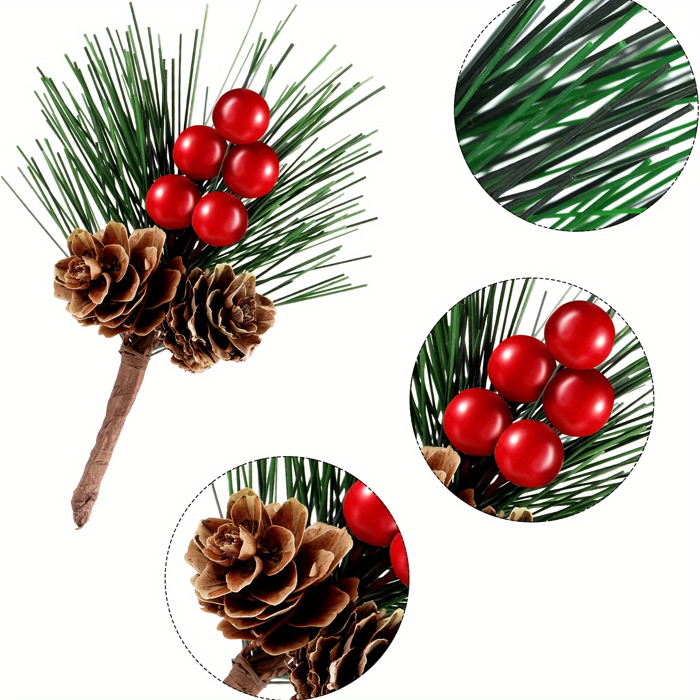 10pcs Artificial Pine Picks Christmas Artificial Flower Red Berry