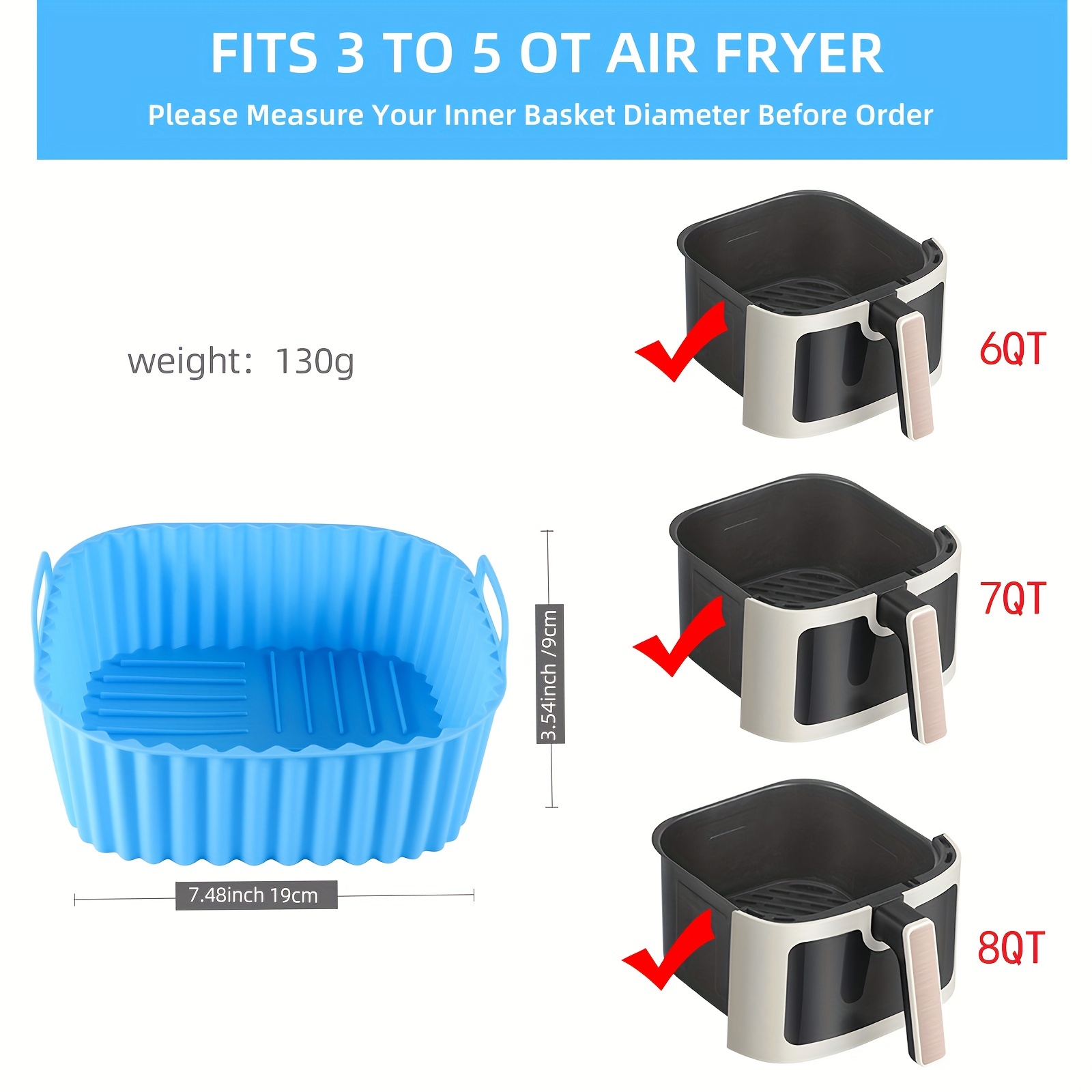 Air Fryer Silicone Liners 3-Pack, Reusable Air Fryer Liner Pots, 8 Inch  Silicone Air Fryer Basket Bowl, Air Fryer Inserts for 4 to 6 QT for Oven  Microwave Accessories