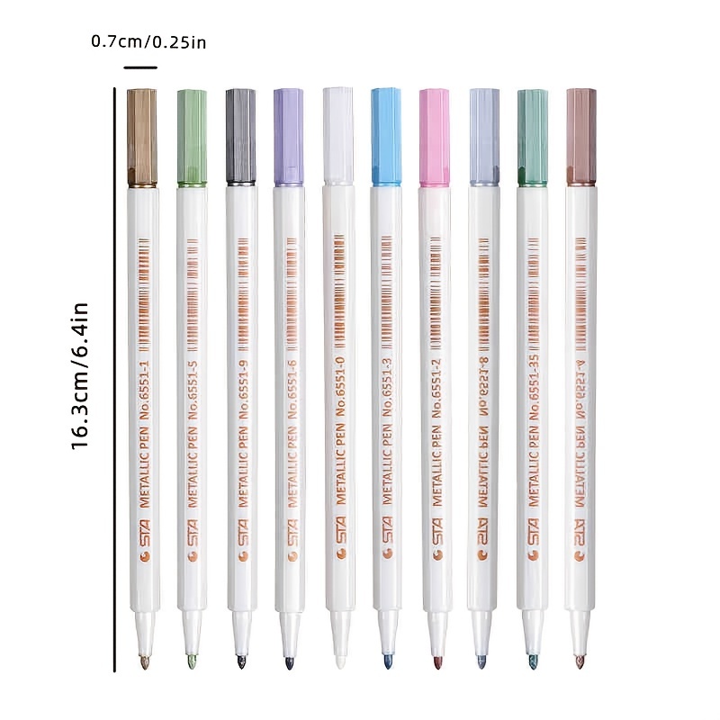 STA 6551 10 Colors Metallic Marker Pens Fine Tip for DIY Photo Album, Scrapbooking,Card Marking