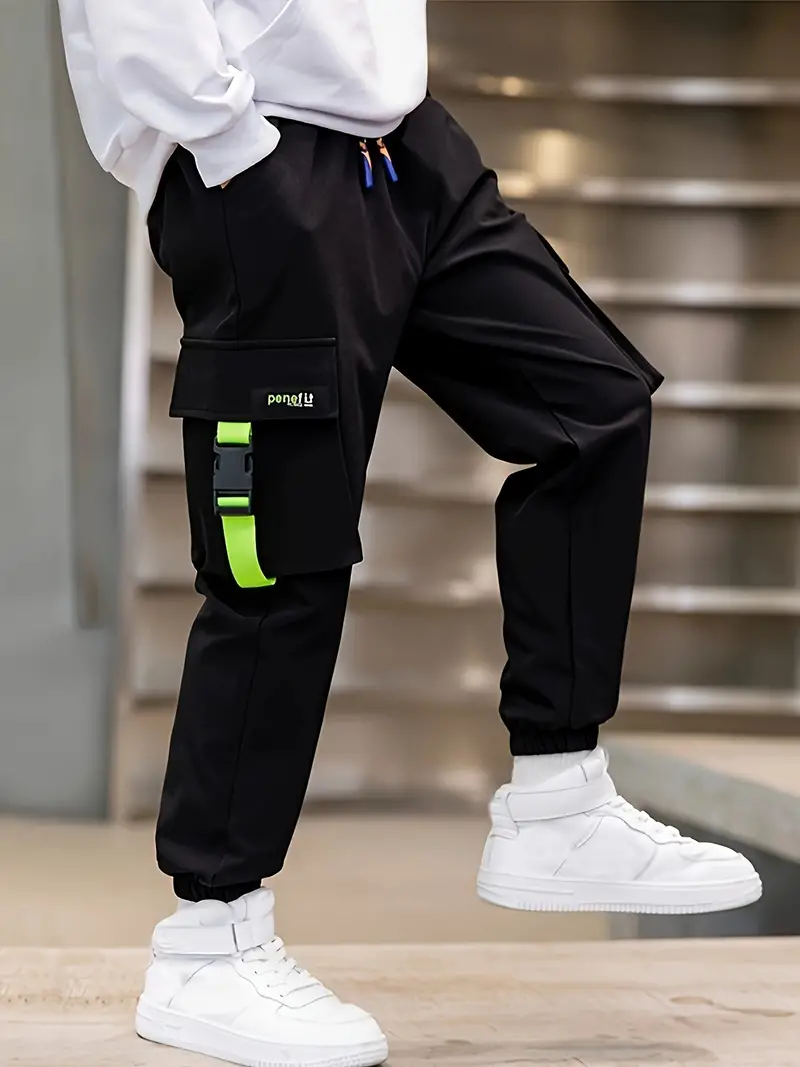 Kid's Color Clash Cargo Pants Trendy Trousers Big Pockets - Temu Canada