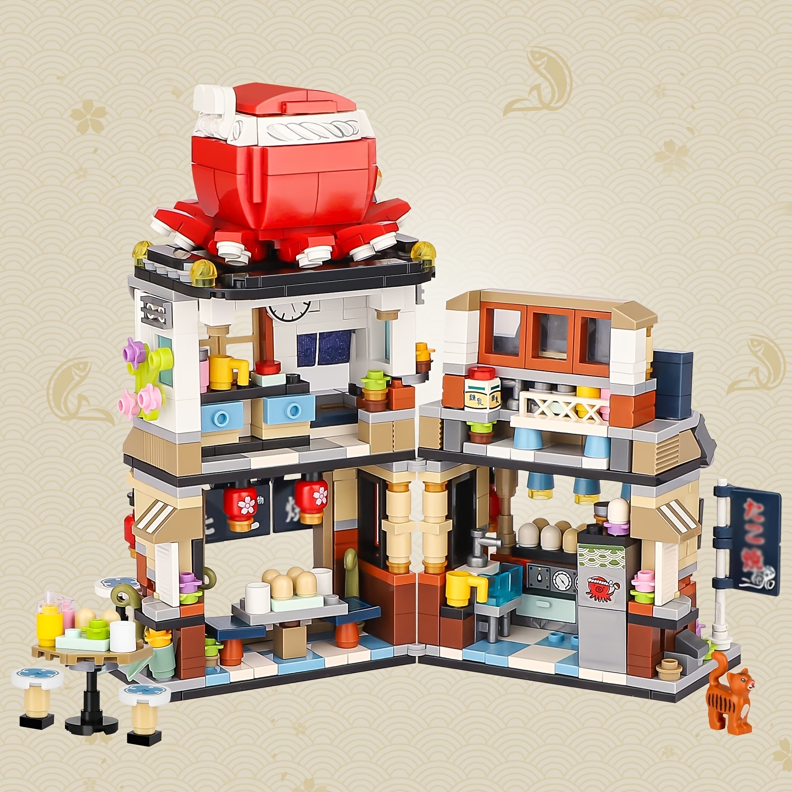 Creative Mini Building Blocks Set Street View Takoyaki Shop - Temu Canada