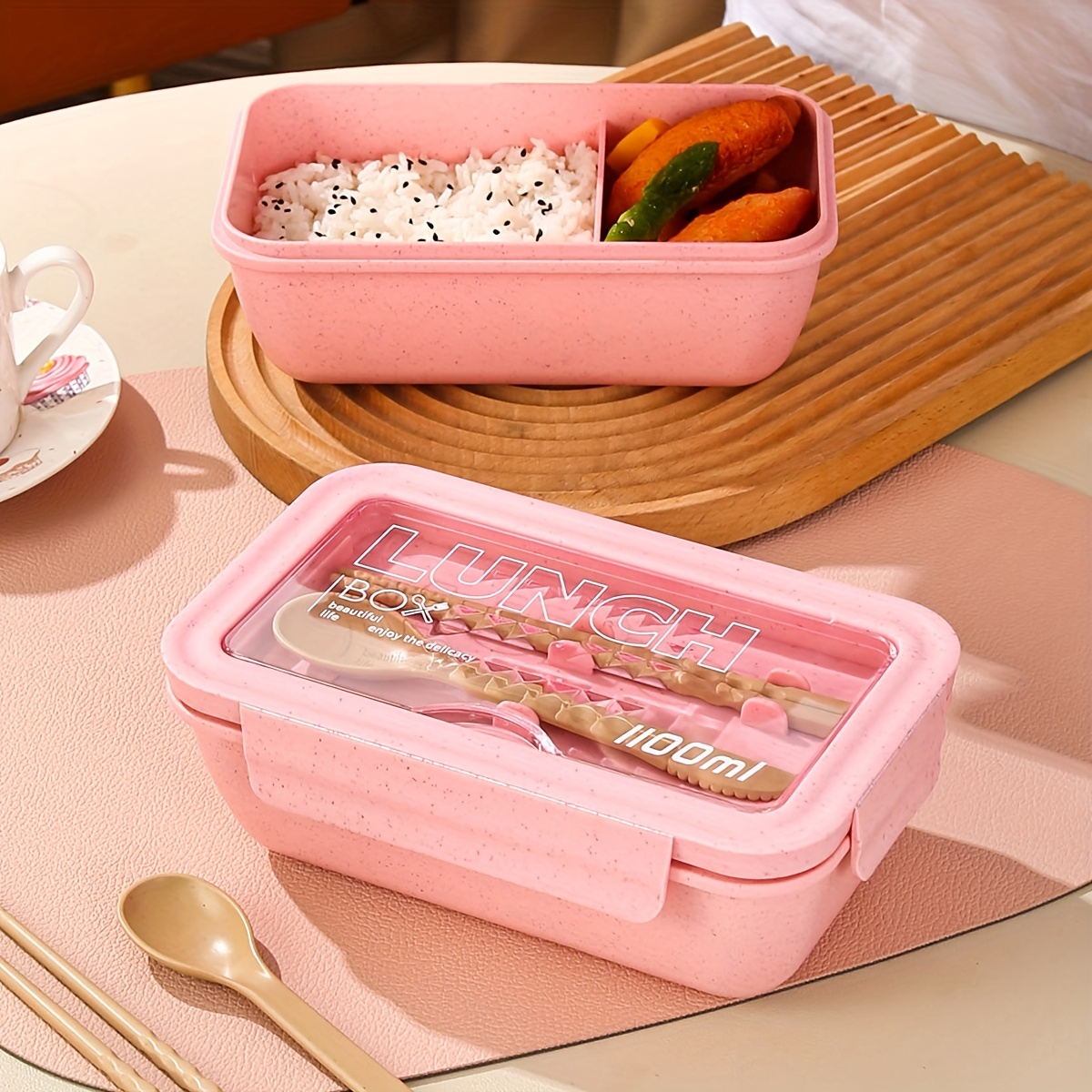 Wheat Straw Lunch Bento Box Microwave and Dishwasher Safe 850ml Pink
