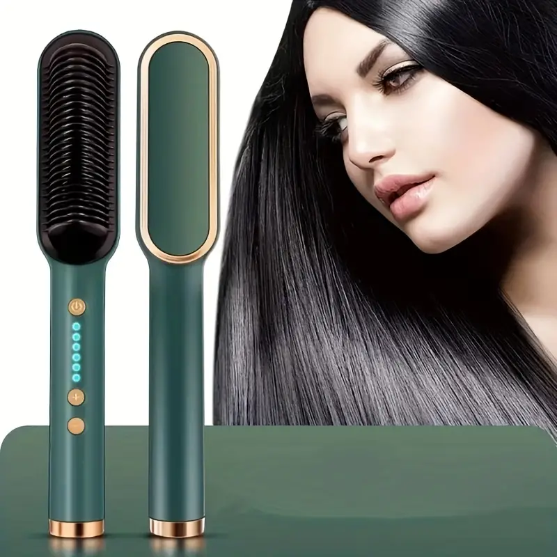 negative ion hair styling comb 2 in 1 hair straightener comb and hair curler comb professional hair stying comb with 5 temperatures fast heating anti scald setting for home travel salon use 0
