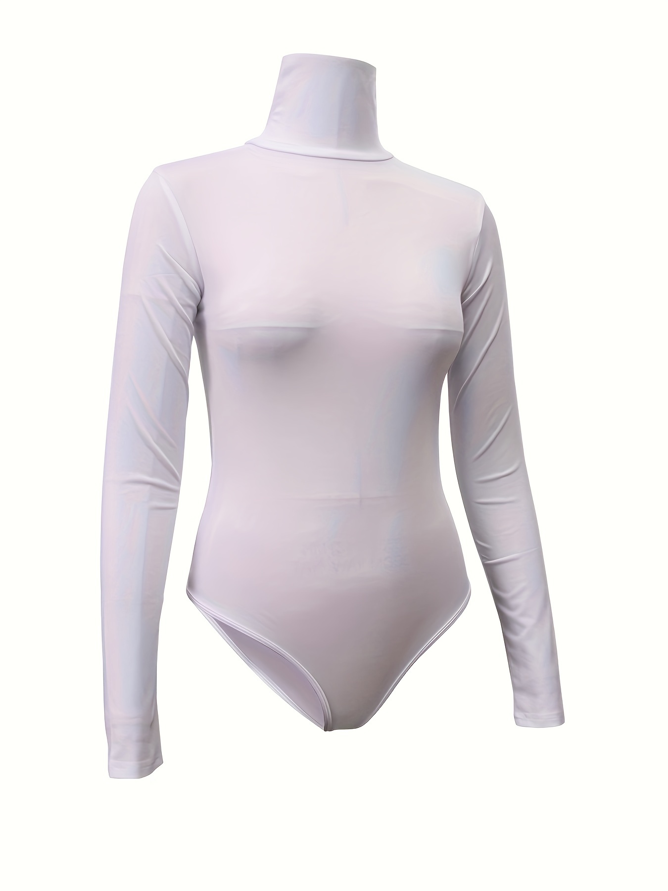 Bodysuit Women Mock Turtleneck Long Sleeve White Sexy - Temu