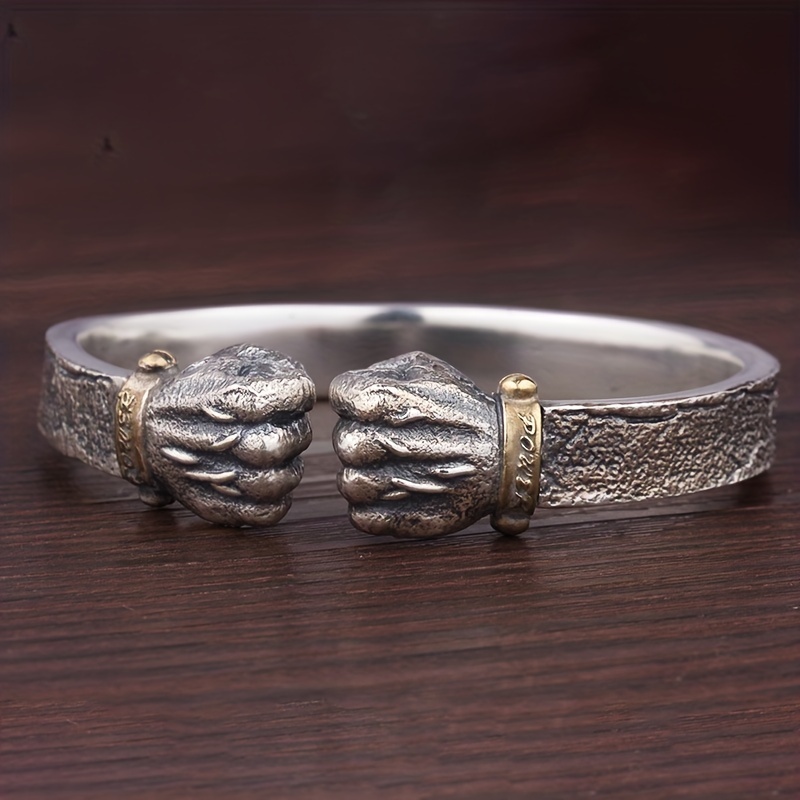 Hot Silver Vintage Solid Open Fist Bracelet, Statement Piece