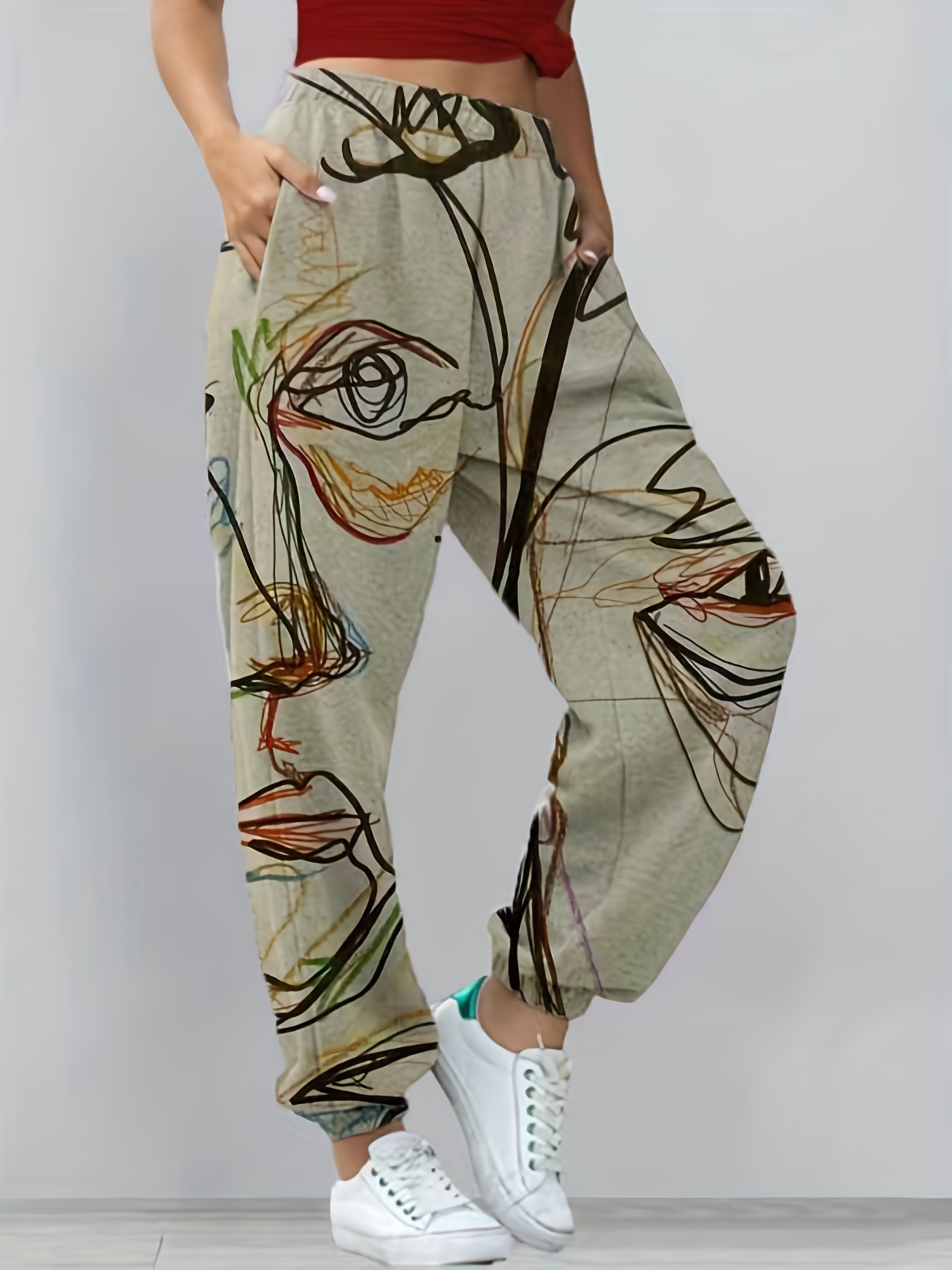 High Waist Yoga Shorts Pockets Women Colorful Graffiti Print - Temu