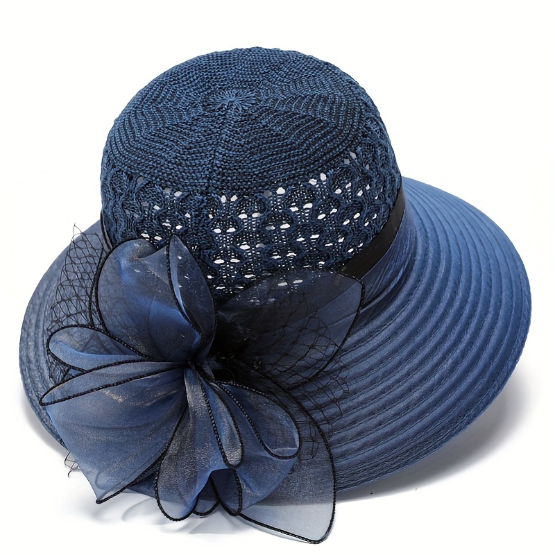 Mesh Flower Decor Bucket Hat Crochet Breathable Basin Hat Sun Hats For Women