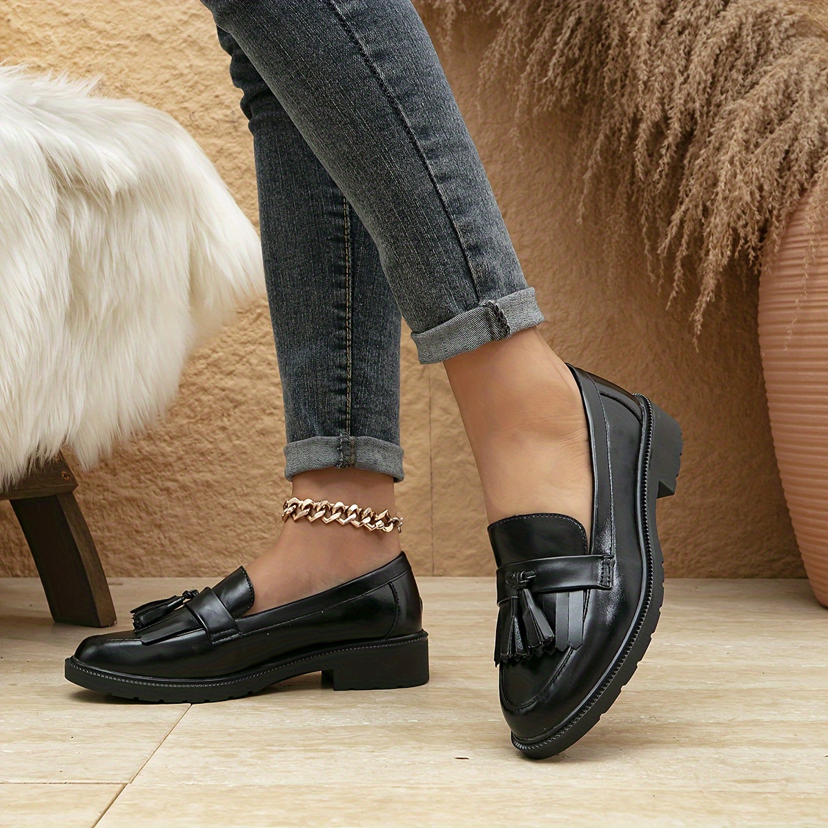 Women's Solid Color Loafers, Tassel Decor Soft Sole Platform Casual Shoes,  Lightweight Low-top Shoes