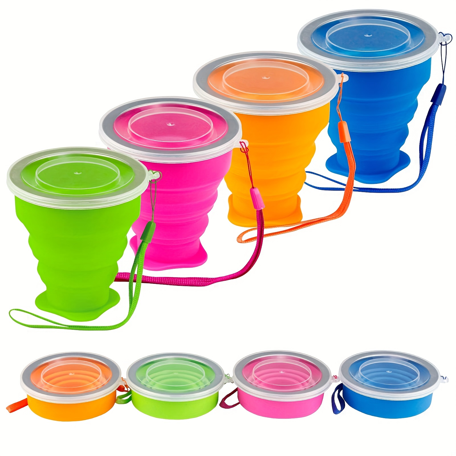 

1pc Portable Silicone Collapsible Water Cup With Lid - Food Grade, Ideal For Outdoor Travel And Drinking